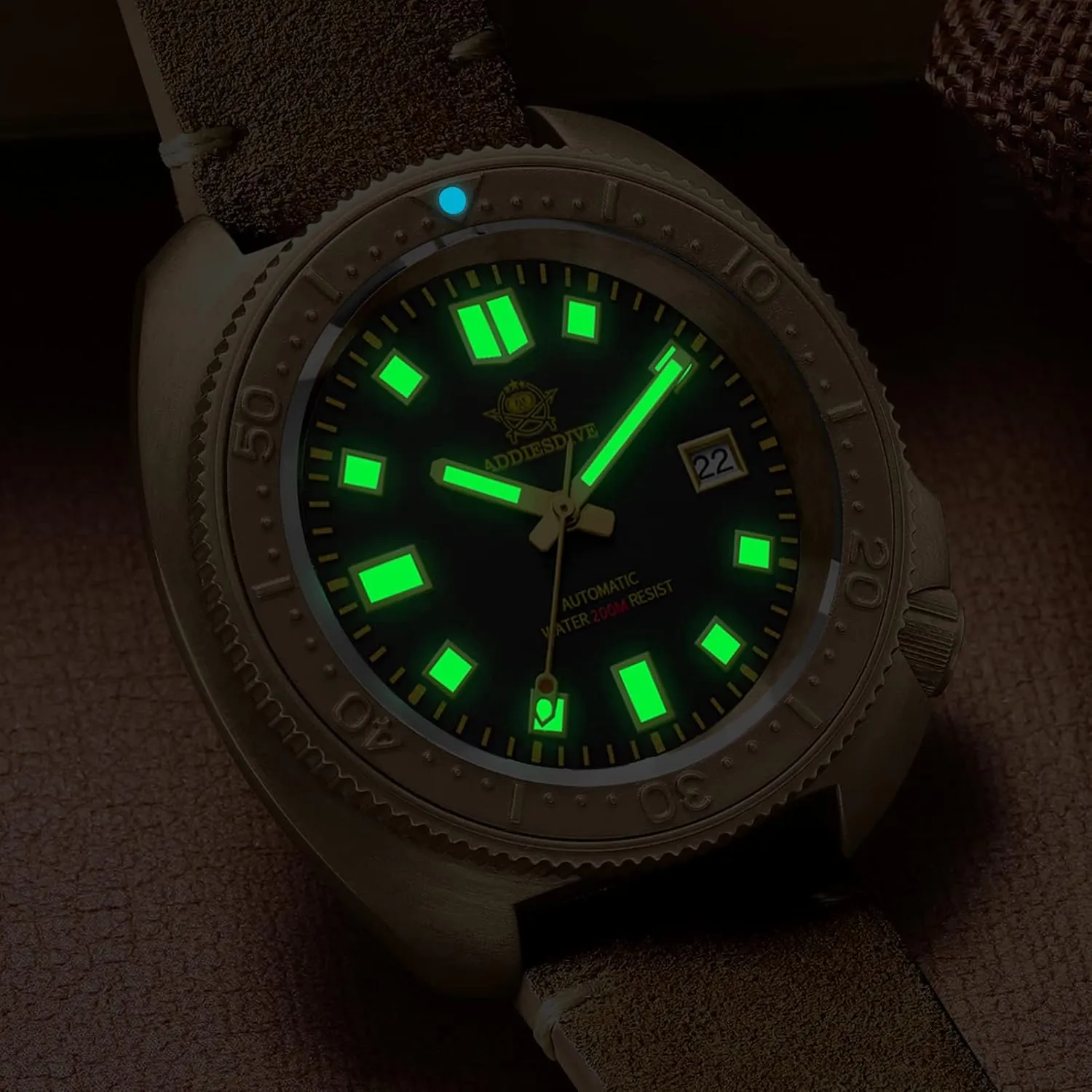 ADDIESDIVE Bronze Automatic Dive Watch Mens Wristwatch 200 M Waterproof Vintage Genuine Suede Leather Strap