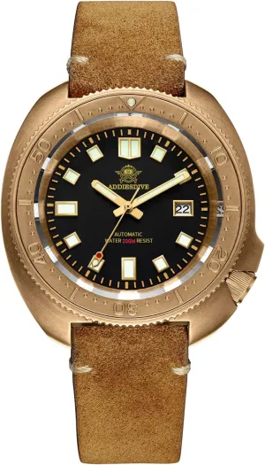 ADDIESDIVE Bronze Automatic Dive Watch Mens Wristwatch 200 M Waterproof Vintage Genuine Suede Leather Strap
