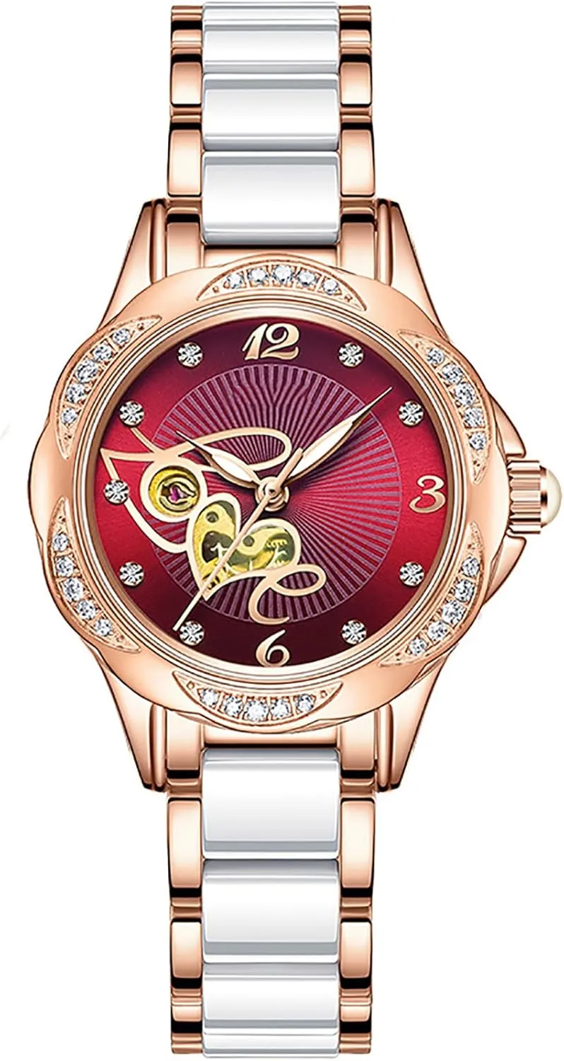 ADSBIAOYE Womens Automatic Watch Diamond Watches for Women Fashion Waterproof Ladies Dress Watch Two Tone Stainless Steel Ceramic Watch