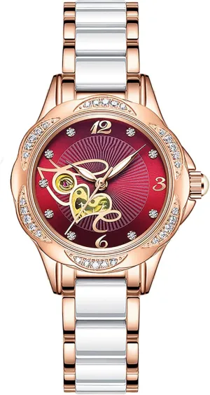 ADSBIAOYE Womens Automatic Watch Diamond Watches for Women Fashion Waterproof Ladies Dress Watch Two Tone Stainless Steel Ceramic Watch