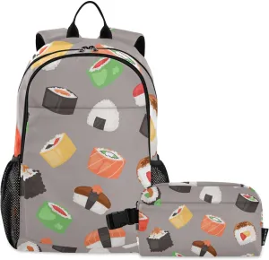 Aflyko Kid Backpack with Lunch Box Set for Boys Girls Japan Sushi Back to School Bookbag Primary Daycare Daypack Laptop Pack Hiking Camping Travel