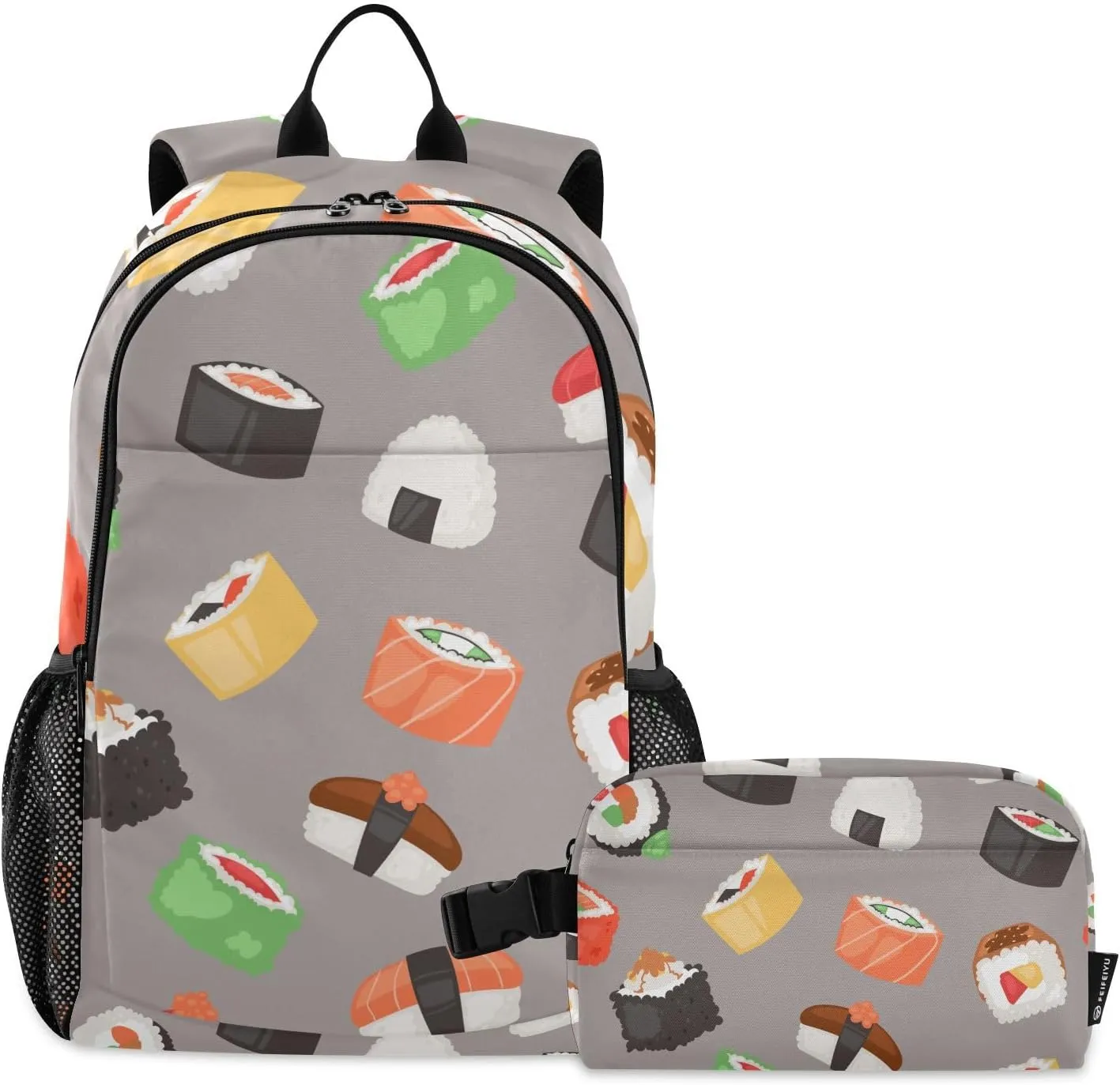 Aflyko Kid Backpack with Lunch Box Set for Boys Girls Japan Sushi Back to School Bookbag Primary Daycare Daypack Laptop Pack Hiking Camping Travel