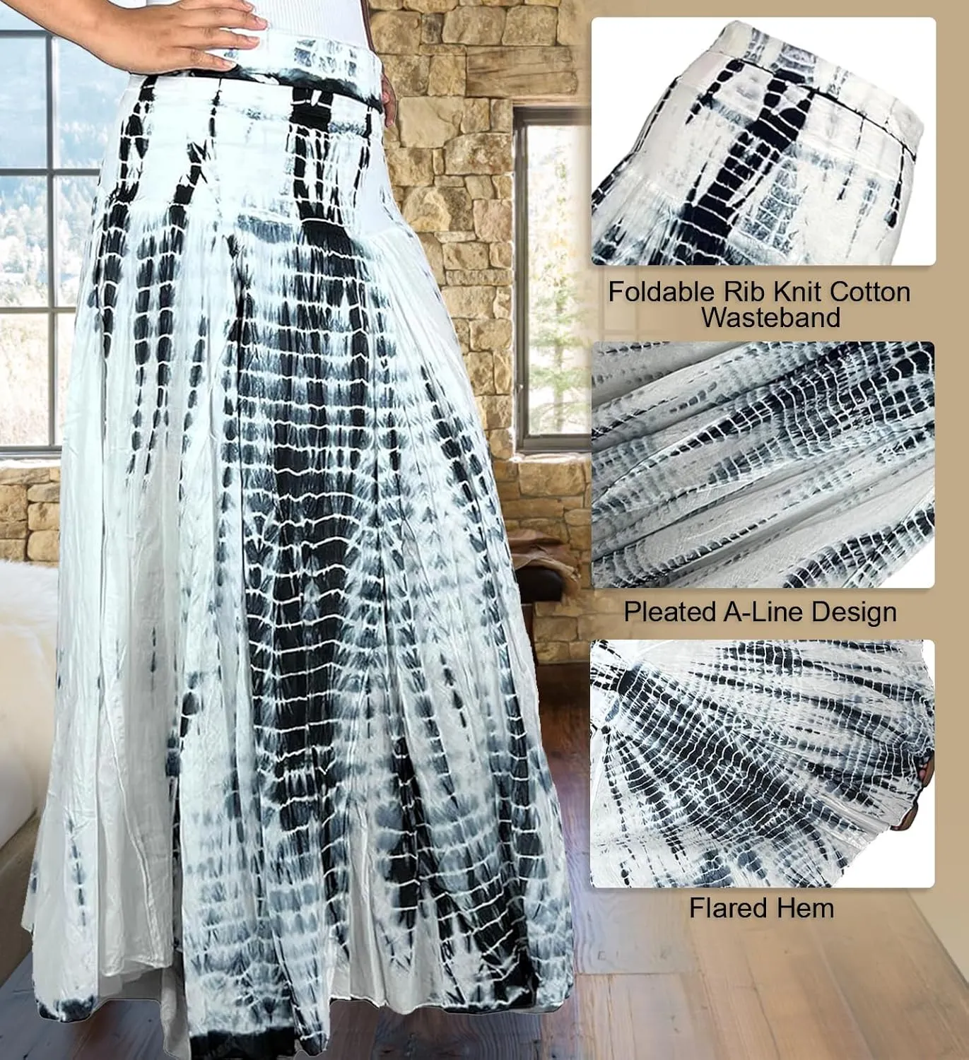 Agan Traders Women's 2025 Summer Tie-dye High Waistband Bohemian Maxi Skirt - A Line Flared Long Skirts for Women