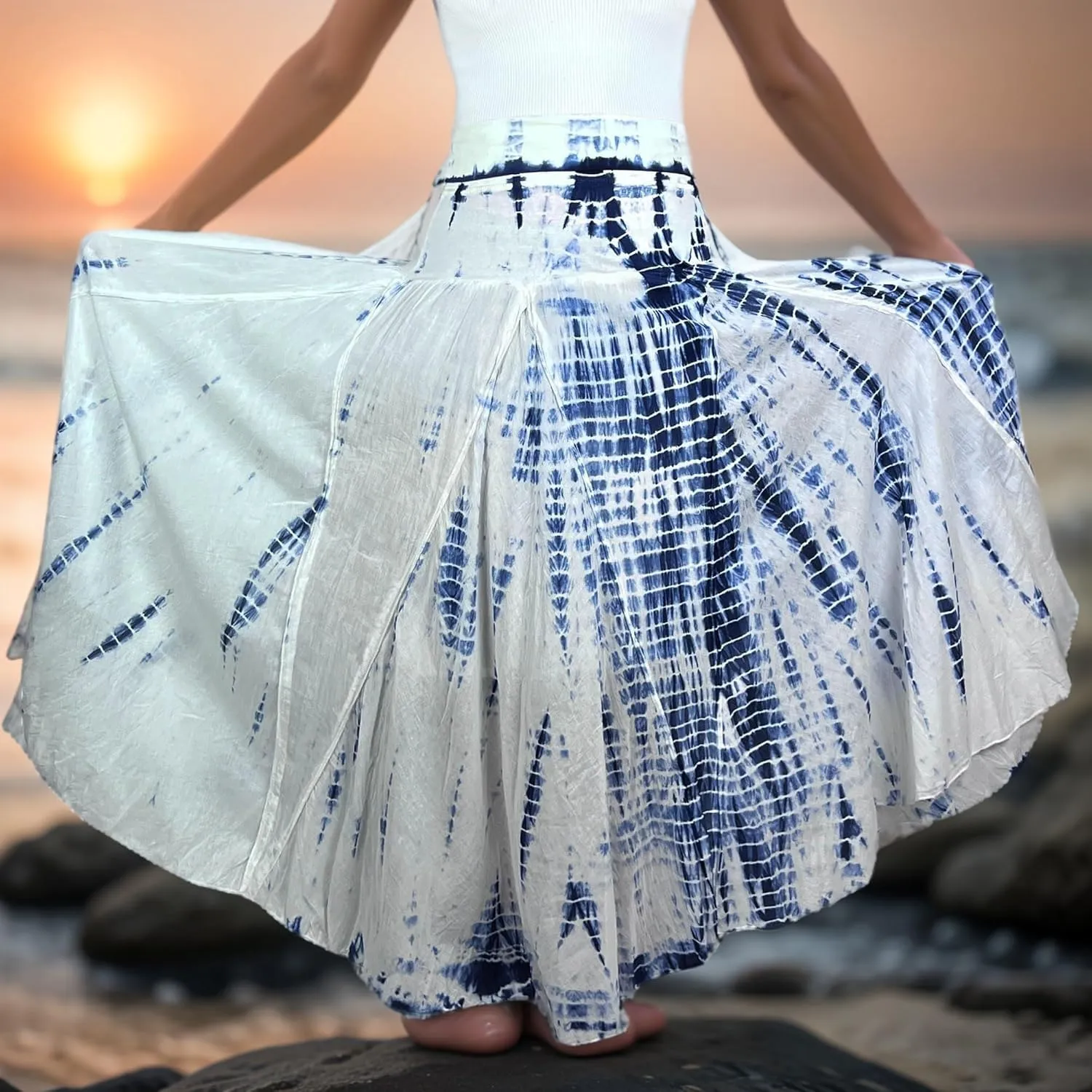 Agan Traders Women's 2025 Summer Tie-dye High Waistband Bohemian Maxi Skirt - A Line Flared Long Skirts for Women