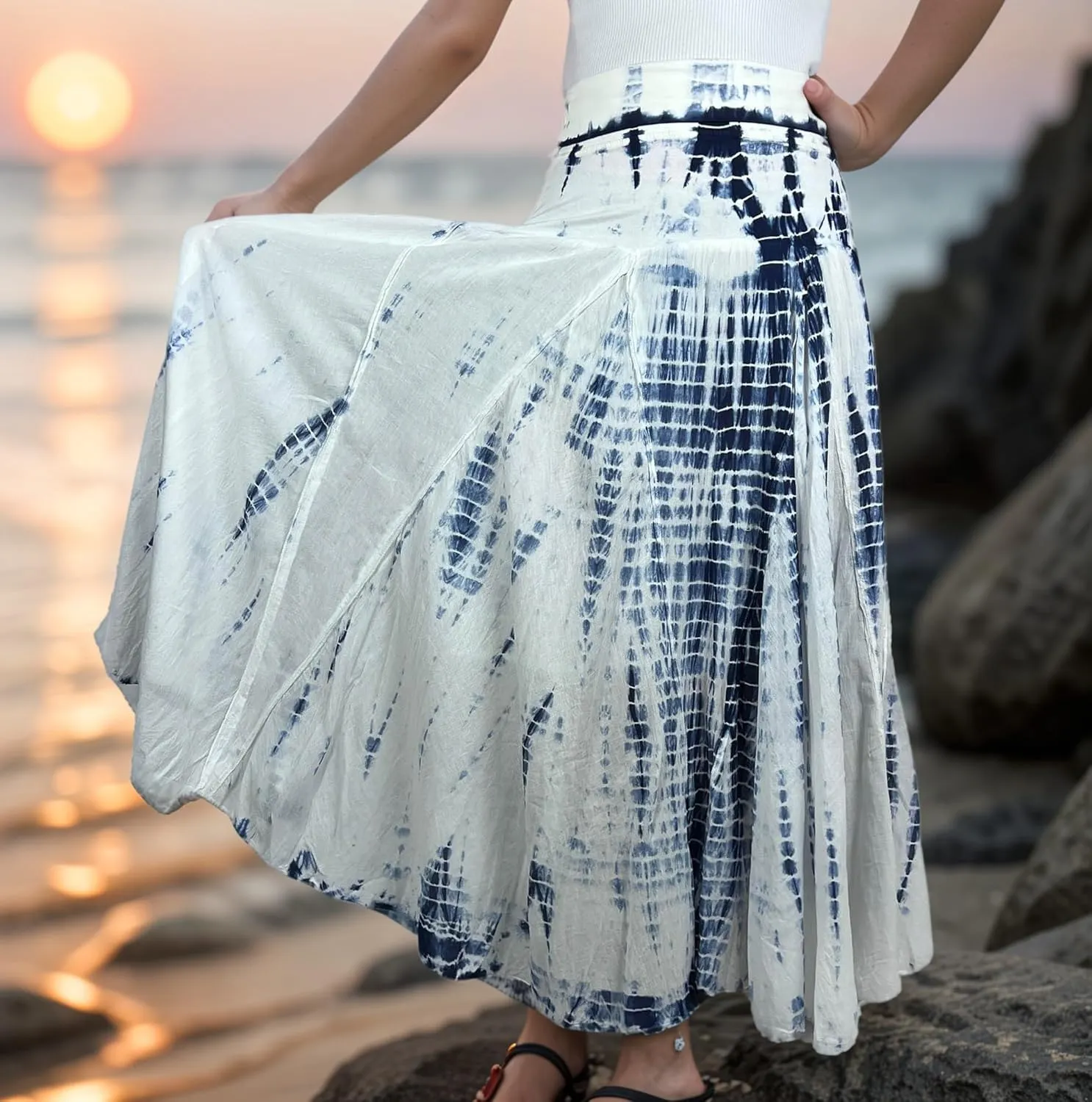 Agan Traders Women's 2025 Summer Tie-dye High Waistband Bohemian Maxi Skirt - A Line Flared Long Skirts for Women