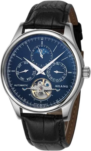 AILANG Brand Men Automatic Self-Wind Watches Leather Skeleton Tourbillon Mechanical Clock Male Rose Gold Shell Watch New -512