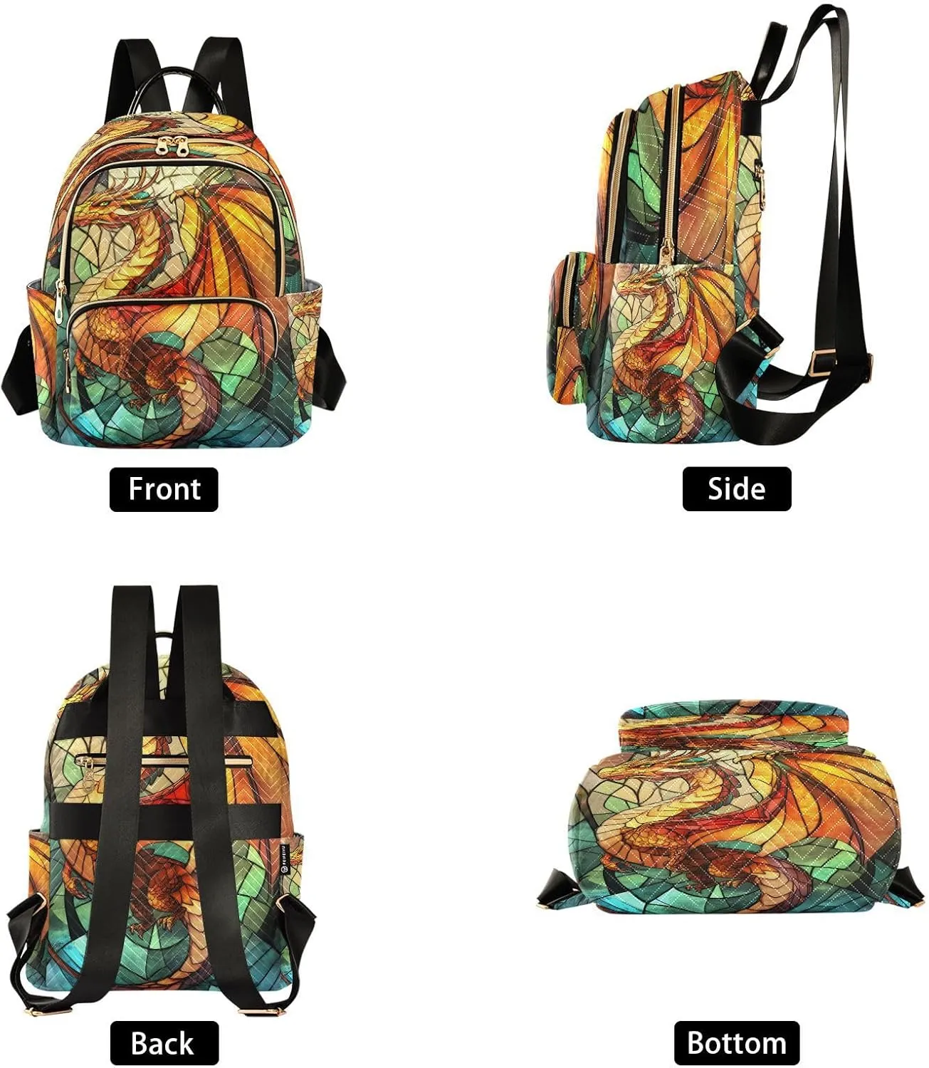 ALAZA Dragon Full Body Stained Glass Window Mini Backpack Purse for Women Travel Bag Lightweight Shoulder Bag Fashion Daypack