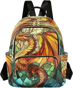 ALAZA Dragon Full Body Stained Glass Window Mini Backpack Purse for Women Travel Bag Lightweight Shoulder Bag Fashion Daypack