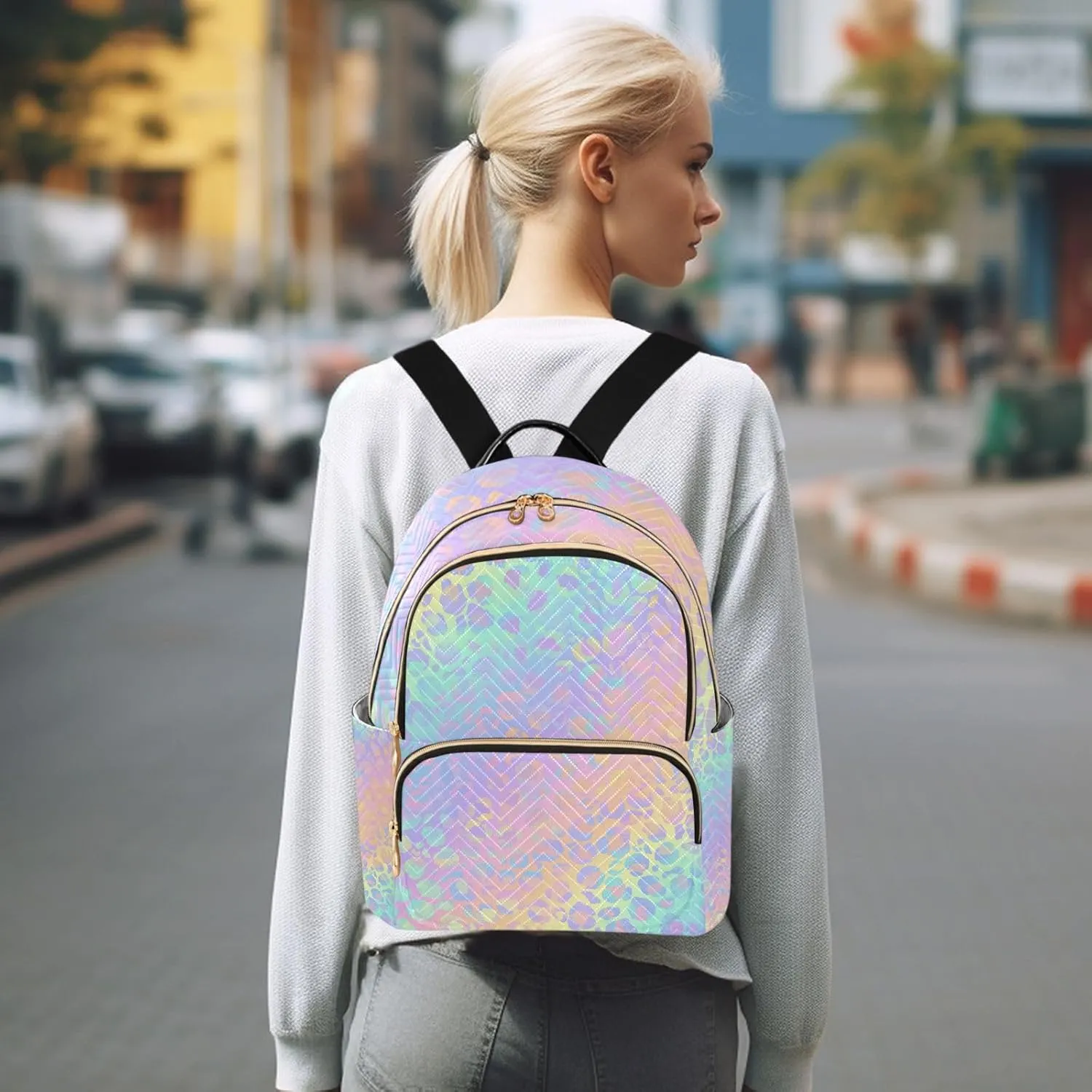 ALAZA Mini Backpack Purse for Women Lightweight Girls Small Rainbow Leopard Cheetah School Teens College Traveling