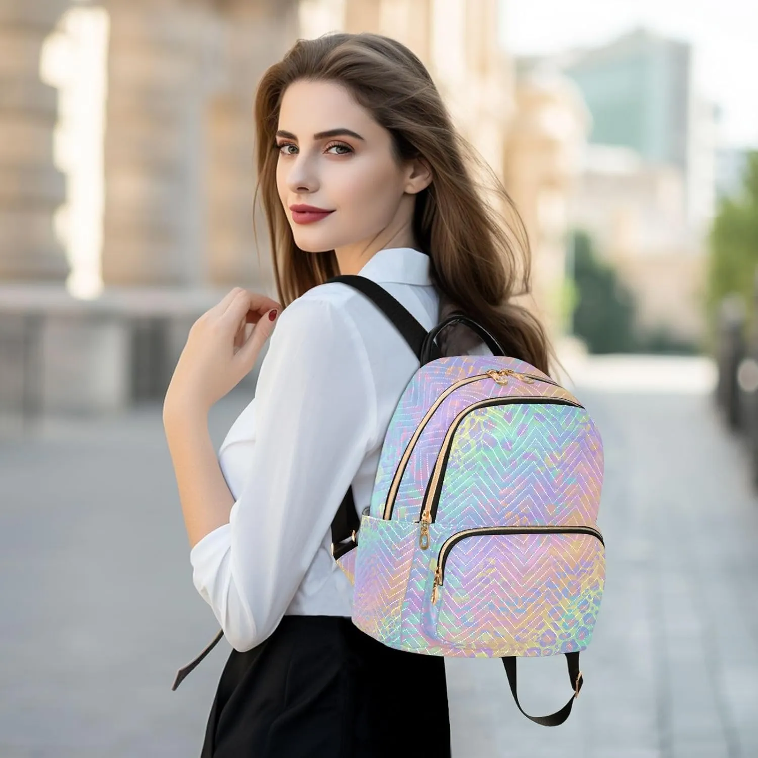ALAZA Mini Backpack Purse for Women Lightweight Girls Small Rainbow Leopard Cheetah School Teens College Traveling