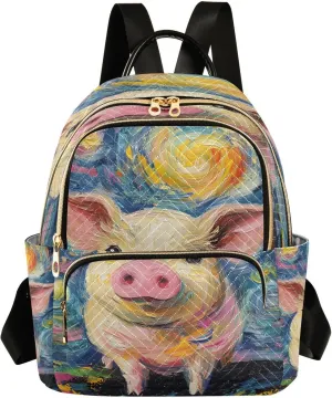 ALAZA Starry Sky Pig Small Backpack Purse for Women Travel Bag Lightweight Shoulder Bag Fashion Daypack