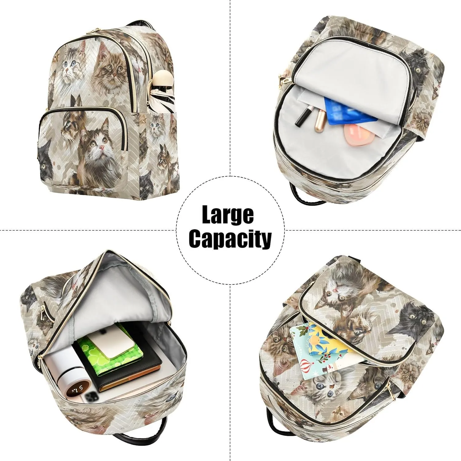 ALAZA Various Cats Realistic Style Mini Backpack Purse for Women Travel Bag Lightweight Shoulder Bag Fashion Daypack