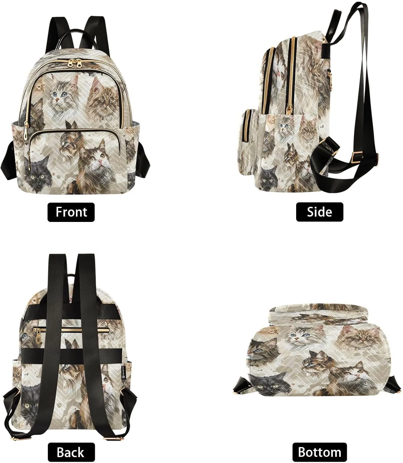 ALAZA Various Cats Realistic Style Mini Backpack Purse for Women Travel Bag Lightweight Shoulder Bag Fashion Daypack