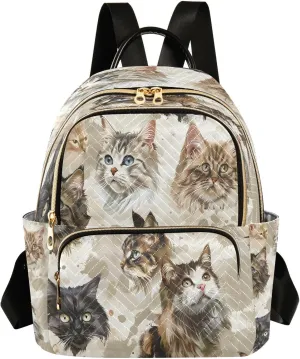 ALAZA Various Cats Realistic Style Mini Backpack Purse for Women Travel Bag Lightweight Shoulder Bag Fashion Daypack