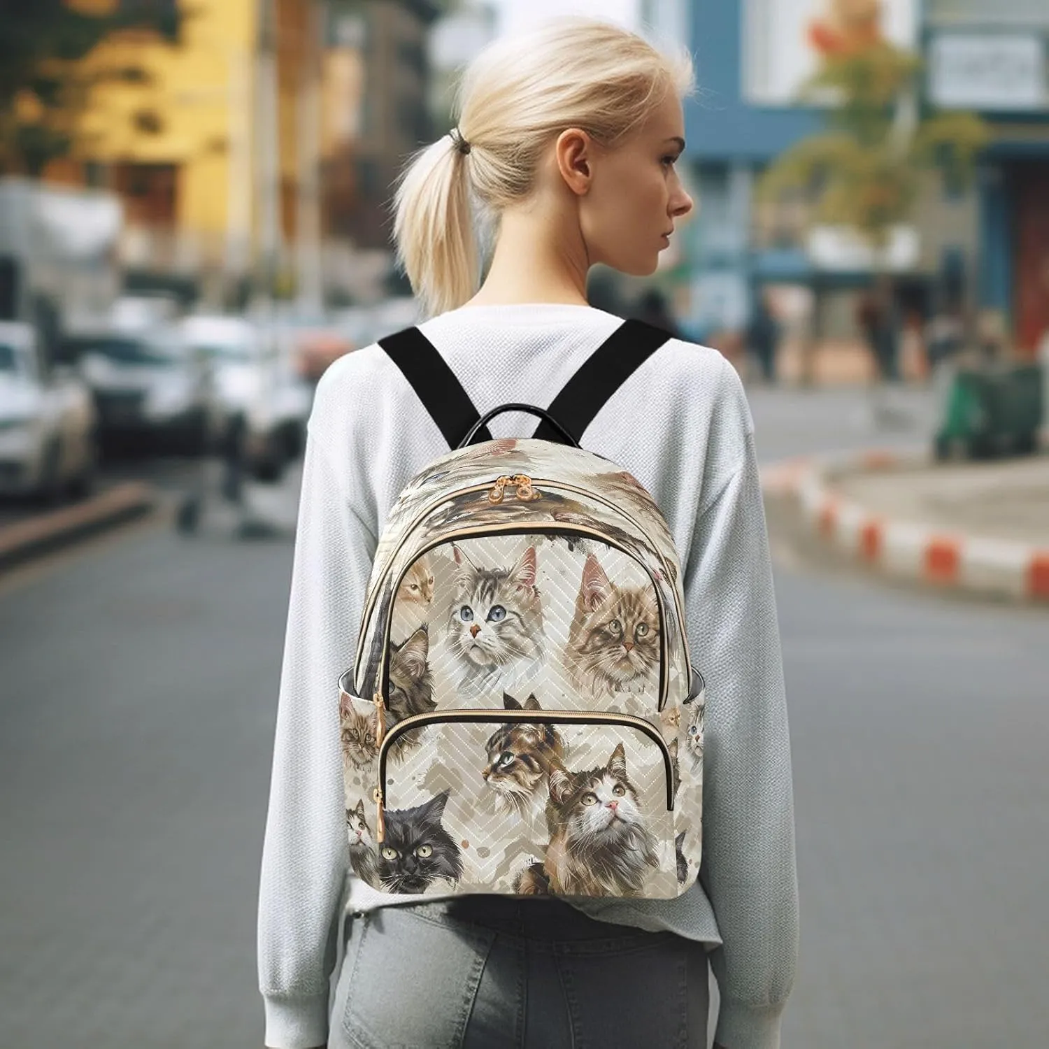 ALAZA Various Cats Realistic Style Mini Backpack Purse for Women Travel Bag Lightweight Shoulder Bag Fashion Daypack