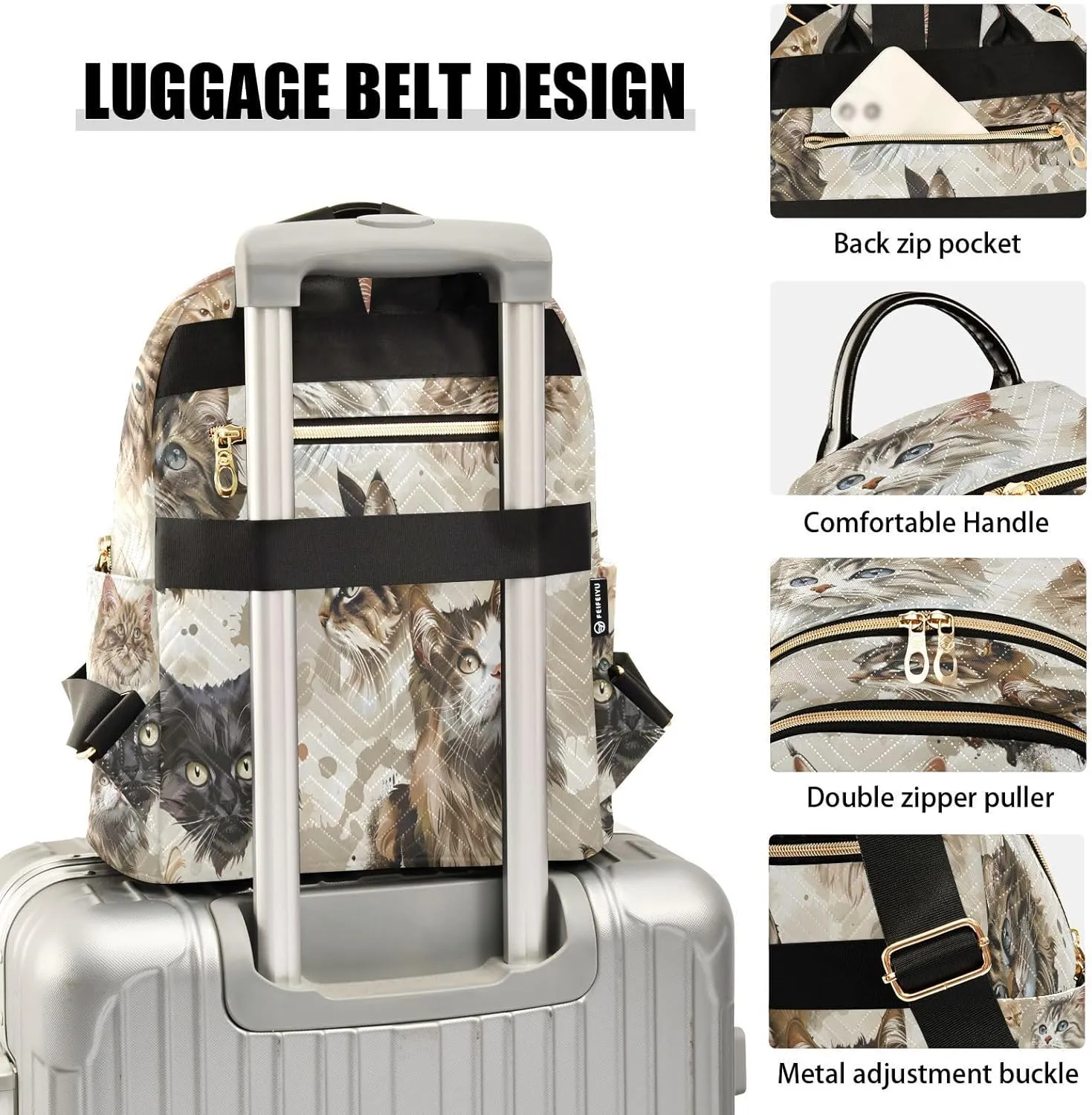 ALAZA Various Cats Realistic Style Mini Backpack Purse for Women Travel Bag Lightweight Shoulder Bag Fashion Daypack