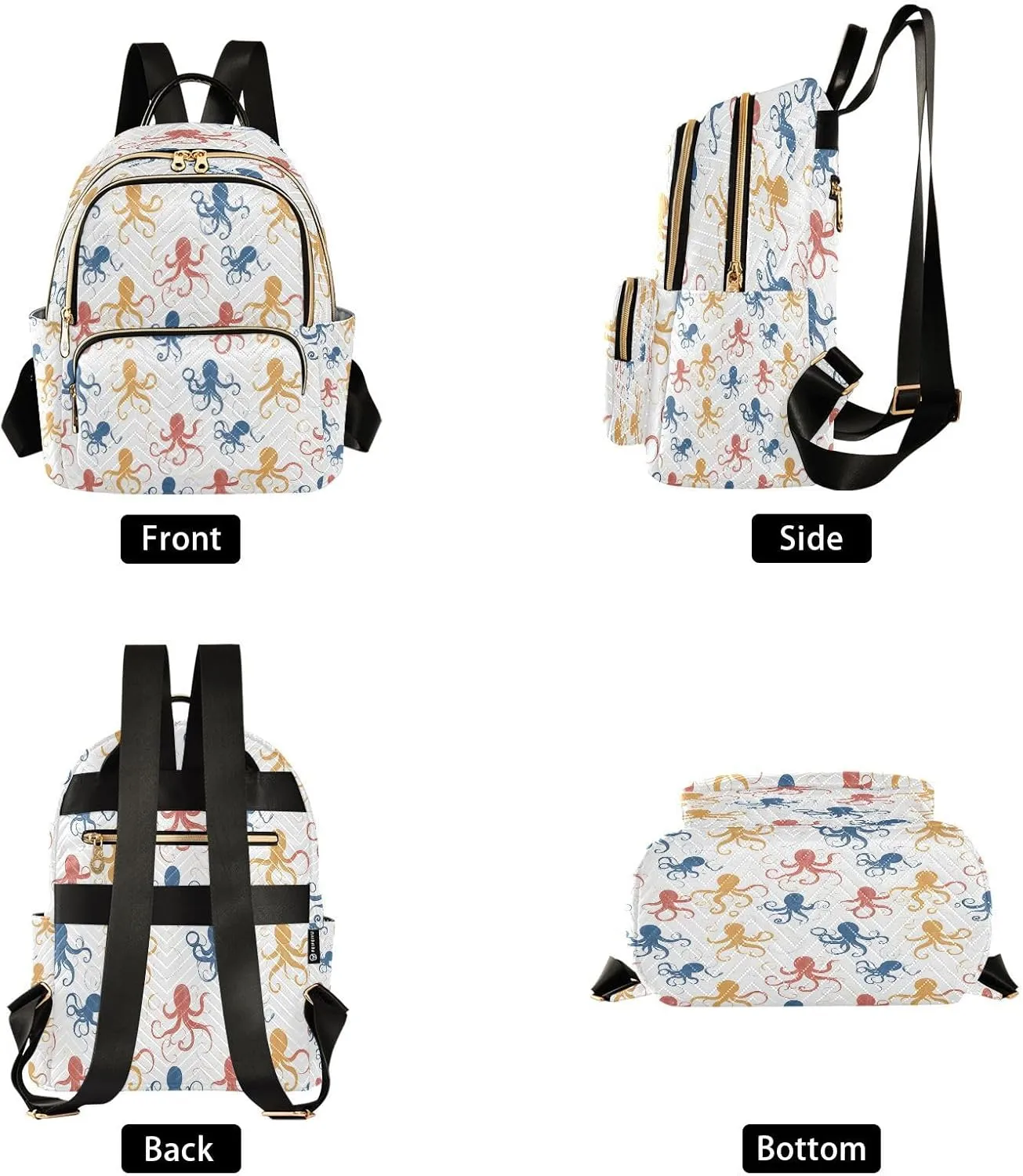 ALAZA Yellow Red Blue Octopus Pattern Mini Backpack Purse for Women Travel Bag Lightweight Shoulder Bag Fashion Daypack