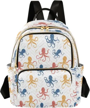 ALAZA Yellow Red Blue Octopus Pattern Mini Backpack Purse for Women Travel Bag Lightweight Shoulder Bag Fashion Daypack