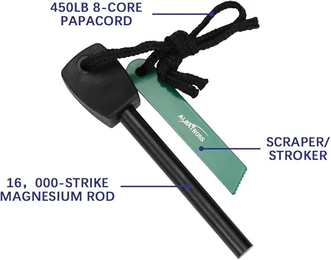 ALBATROSS Fire Starter, Ferrocerium Alloy Rod with Paracord and Lanyard for Emergency Survival Kits, Camping, Hiking, Hunting, Backpacking (2-Pack)