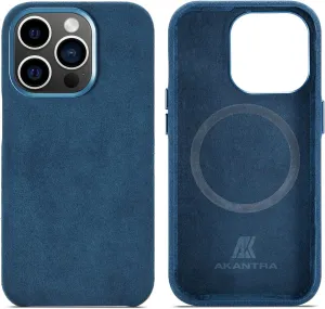 Alcantara Case for Apple iPhone 14 Series, Handmade Fully-Wrapped Synthetic Suede Cover, Compatible with Magsafe Wireless Charging(iPhone 14 Pro,Navy)