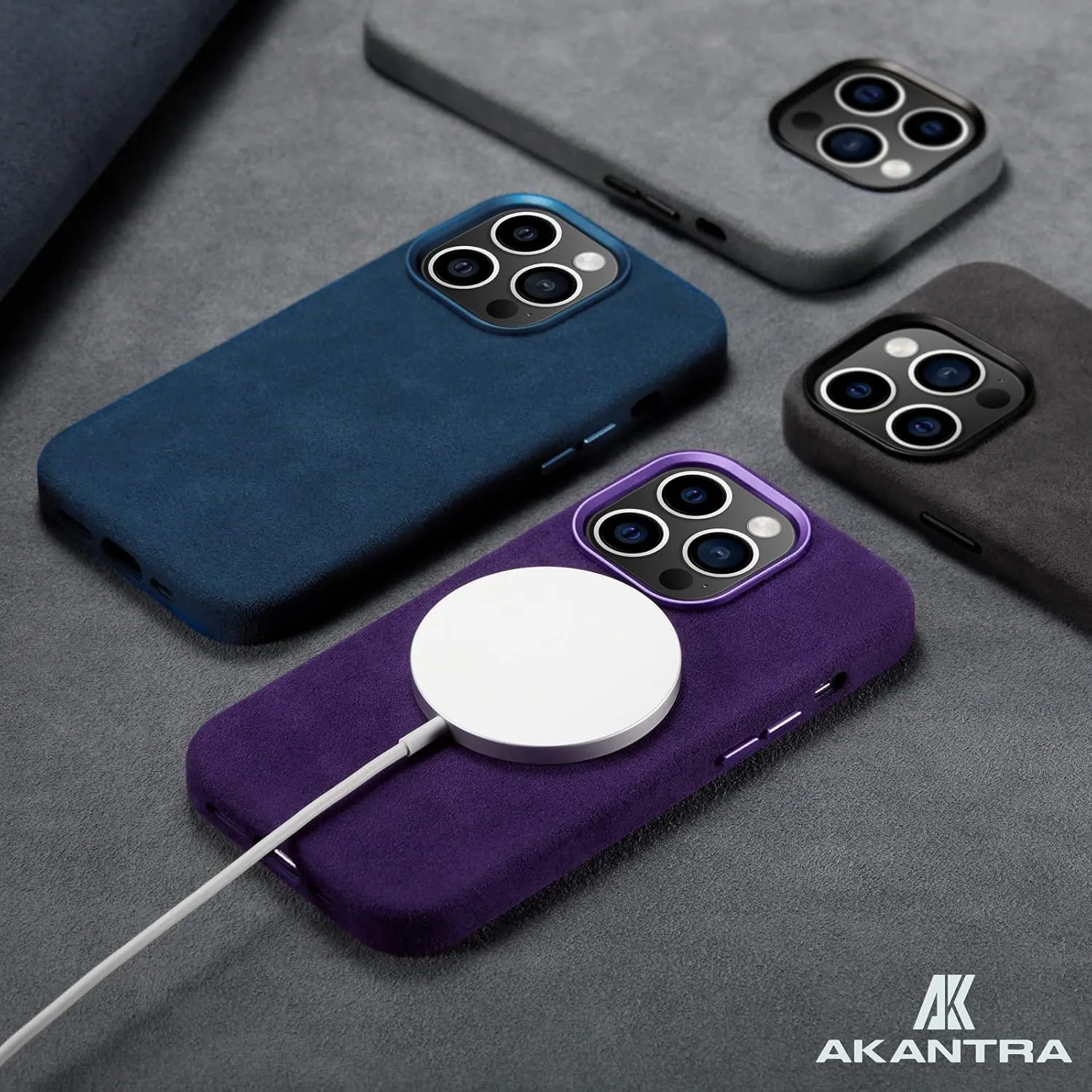 Alcantara Case for Apple iPhone 14 Series, Handmade Fully-Wrapped Synthetic Suede Cover, Compatible with Magsafe Wireless Charging(iPhone 14 Pro,Navy)