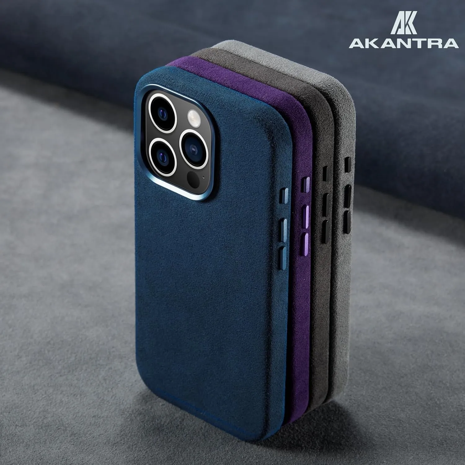 Alcantara Case for Apple iPhone 15 Pro, Handmade Fully-Wrapped Synthetic Suede Cover, Compatible with Magsafe Wireless Charging (iPhone15 Pro, Navy)