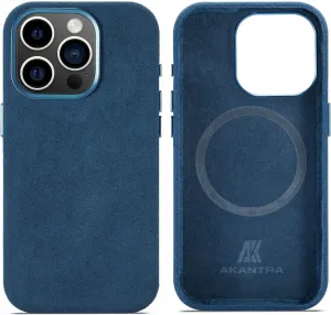 Alcantara Case for Apple iPhone 15 Pro, Handmade Fully-Wrapped Synthetic Suede Cover, Compatible with Magsafe Wireless Charging (iPhone15 Pro, Navy)