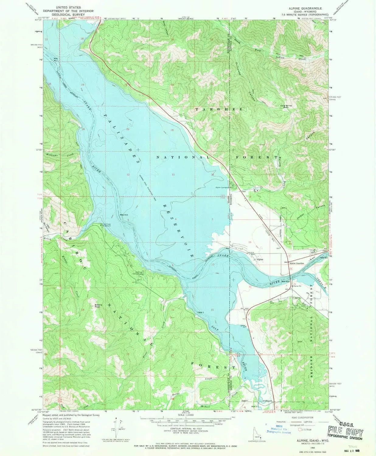 Alpine WY topo map, 1:24000 Scale, 7.5 X 7.5 Minute, Historical, 1966, Updated 1969, 26.6 x 22 in