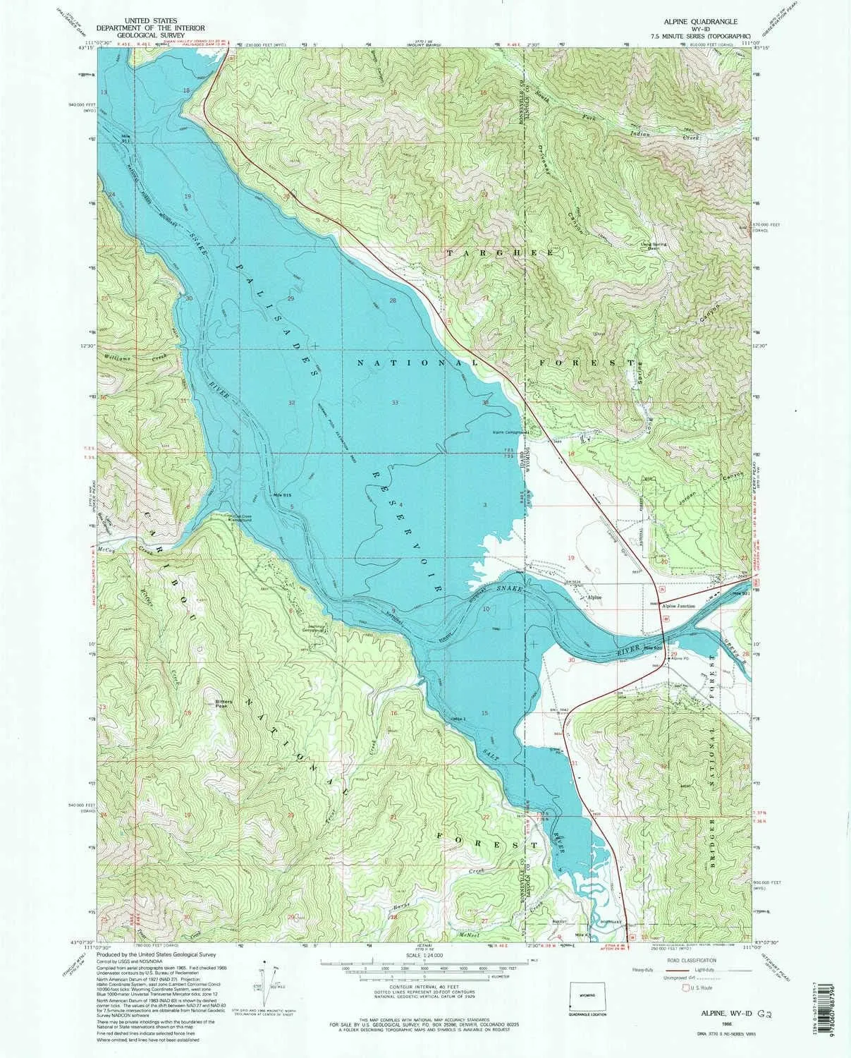 Alpine WY topo map, 1:24000 Scale, 7.5 X 7.5 Minute, Historical, 1966, Updated 1998, 26.9 x 21.7 in