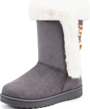 ALTOCIS Women’s Fur Lined Winter Snow Boots Short Mid Calf Fashion Boot Art Resin Button Faux Suede Boots for Women