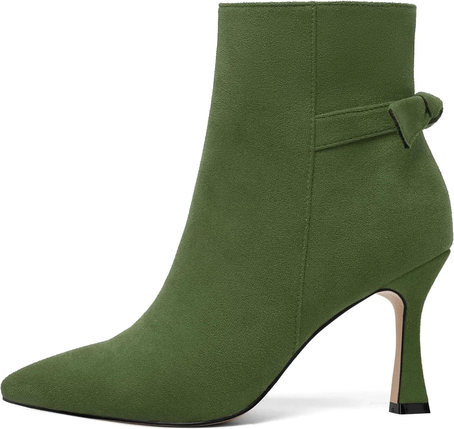 AMBELIGHT Womens Dating Solid Suede Dress Pointed Toe Zip Spool High Heel Ankle High Boots 3.3 Inch