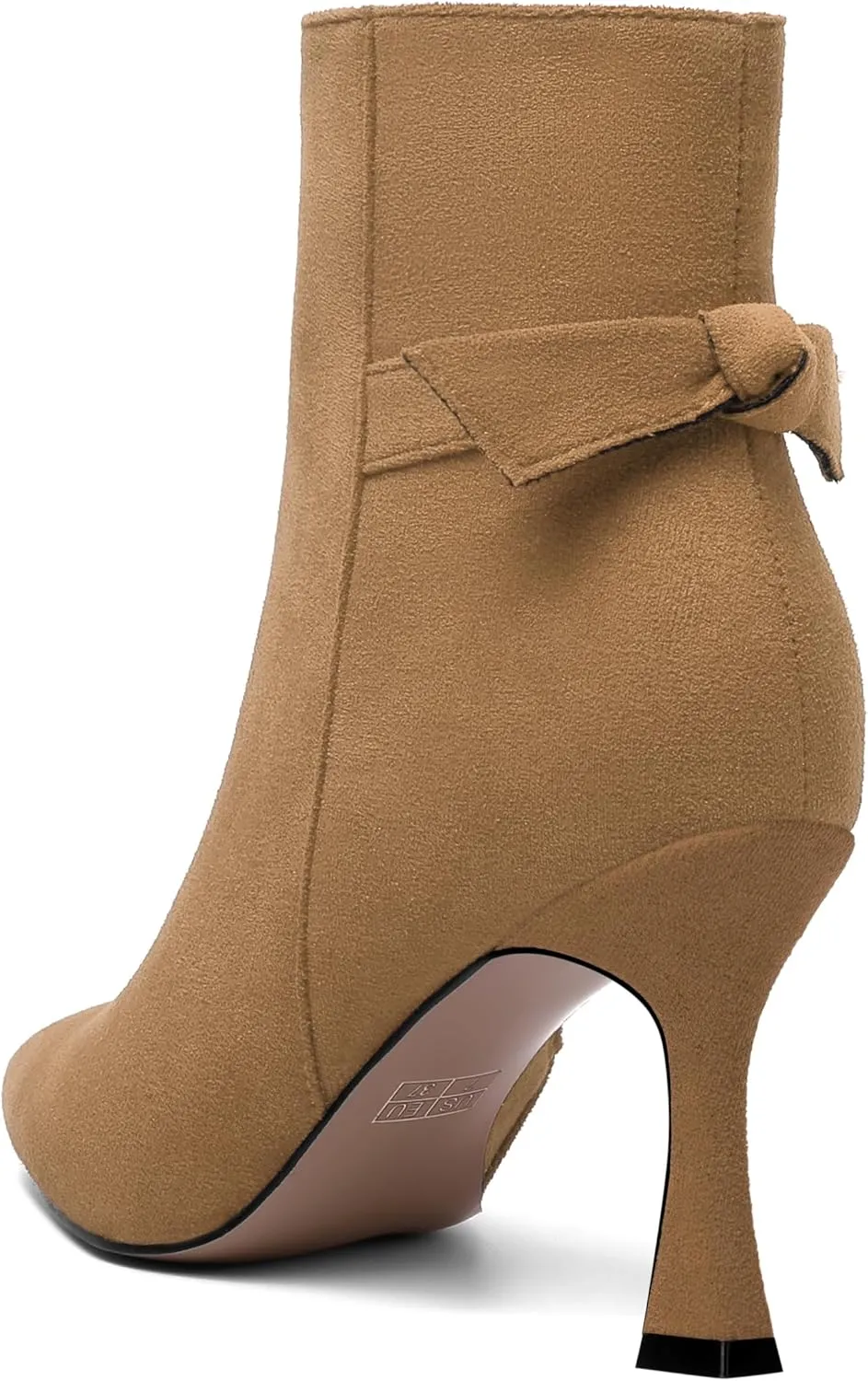 AMBELIGHT Womens Dating Solid Suede Dress Pointed Toe Zip Spool High Heel Ankle High Boots 3.3 Inch