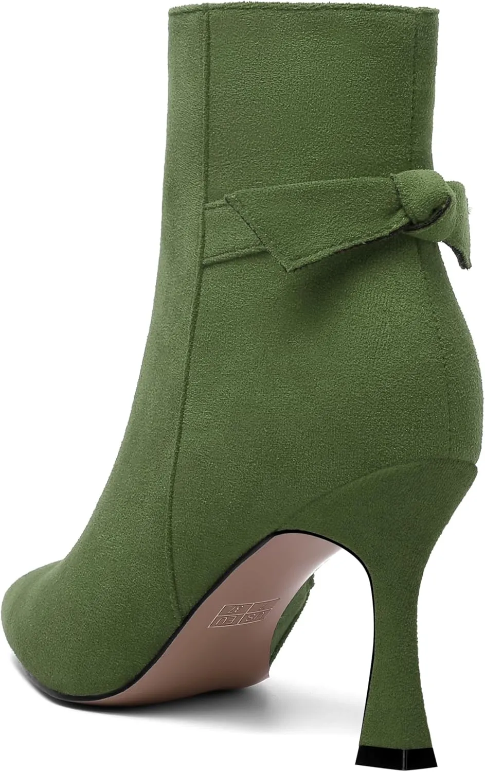 AMBELIGHT Womens Dating Solid Suede Dress Pointed Toe Zip Spool High Heel Ankle High Boots 3.3 Inch