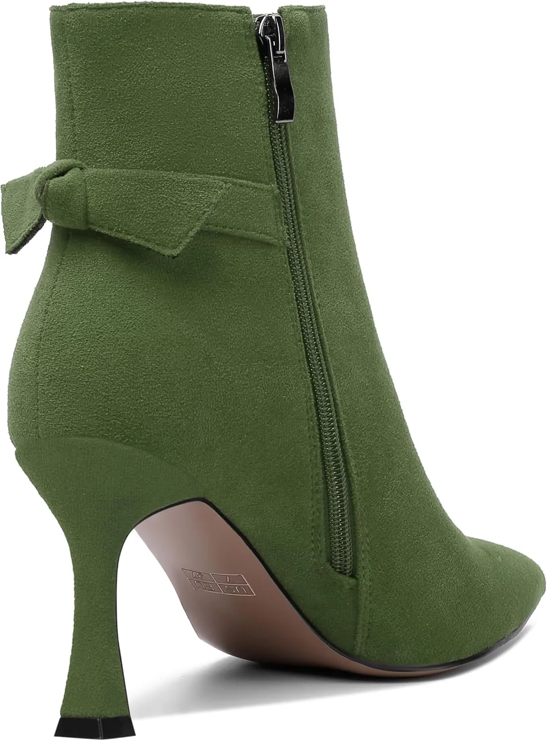 AMBELIGHT Womens Dating Solid Suede Dress Pointed Toe Zip Spool High Heel Ankle High Boots 3.3 Inch