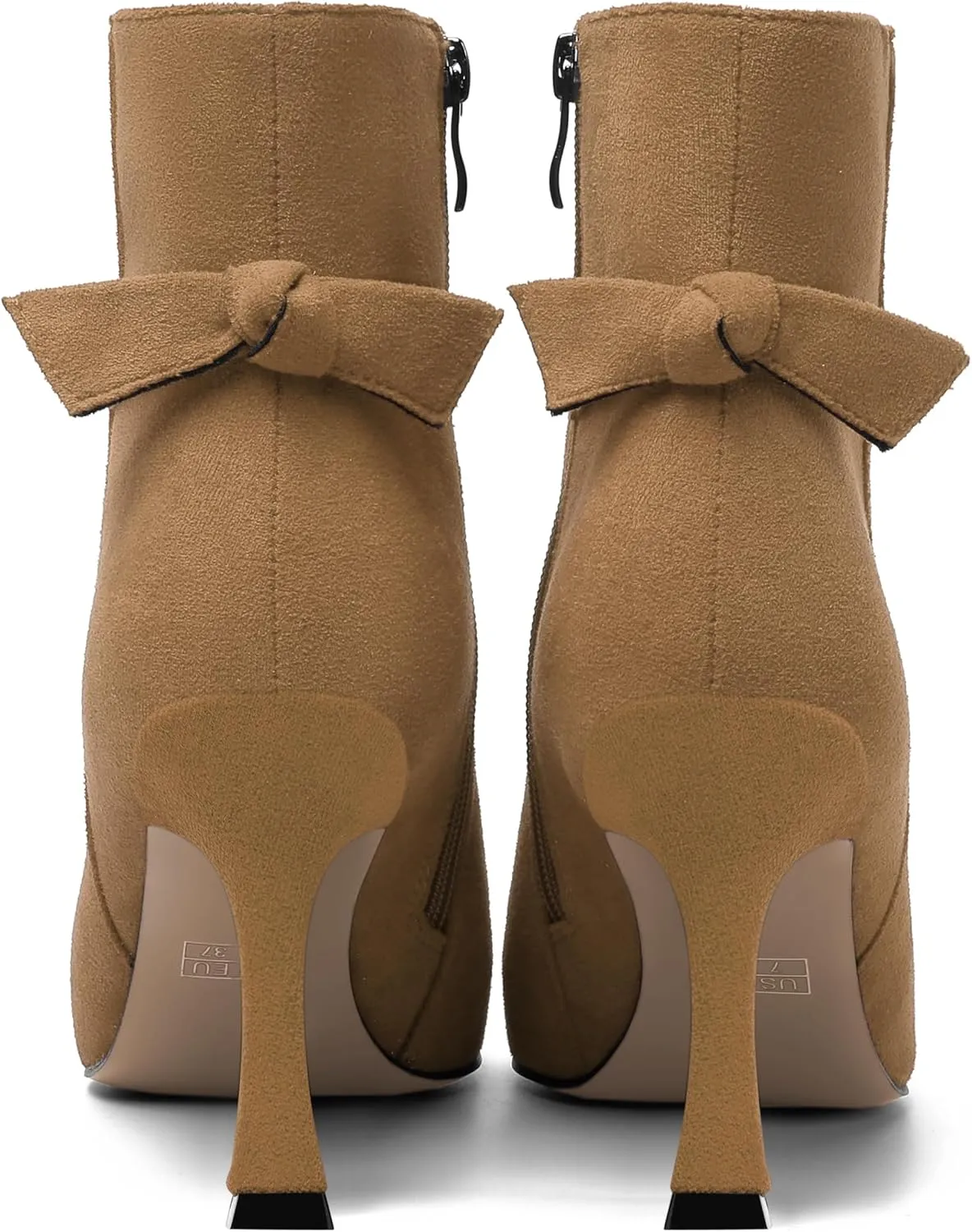 AMBELIGHT Womens Dating Solid Suede Dress Pointed Toe Zip Spool High Heel Ankle High Boots 3.3 Inch