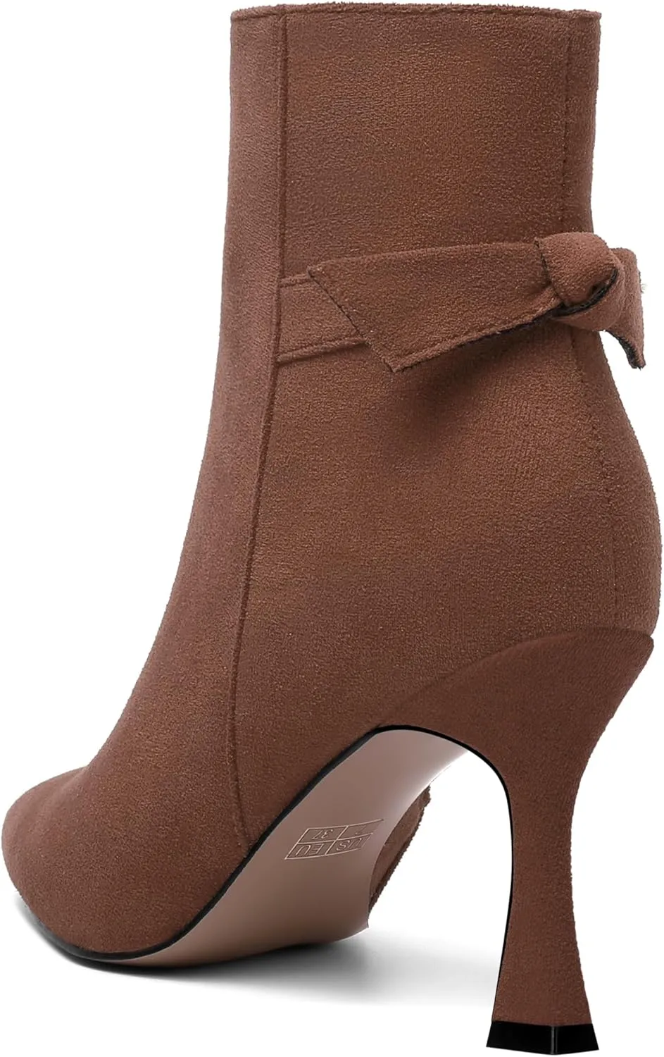 AMBELIGHT Womens Dating Solid Suede Dress Pointed Toe Zip Spool High Heel Ankle High Boots 3.3 Inch