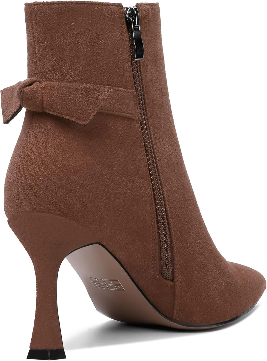 AMBELIGHT Womens Dating Solid Suede Dress Pointed Toe Zip Spool High Heel Ankle High Boots 3.3 Inch