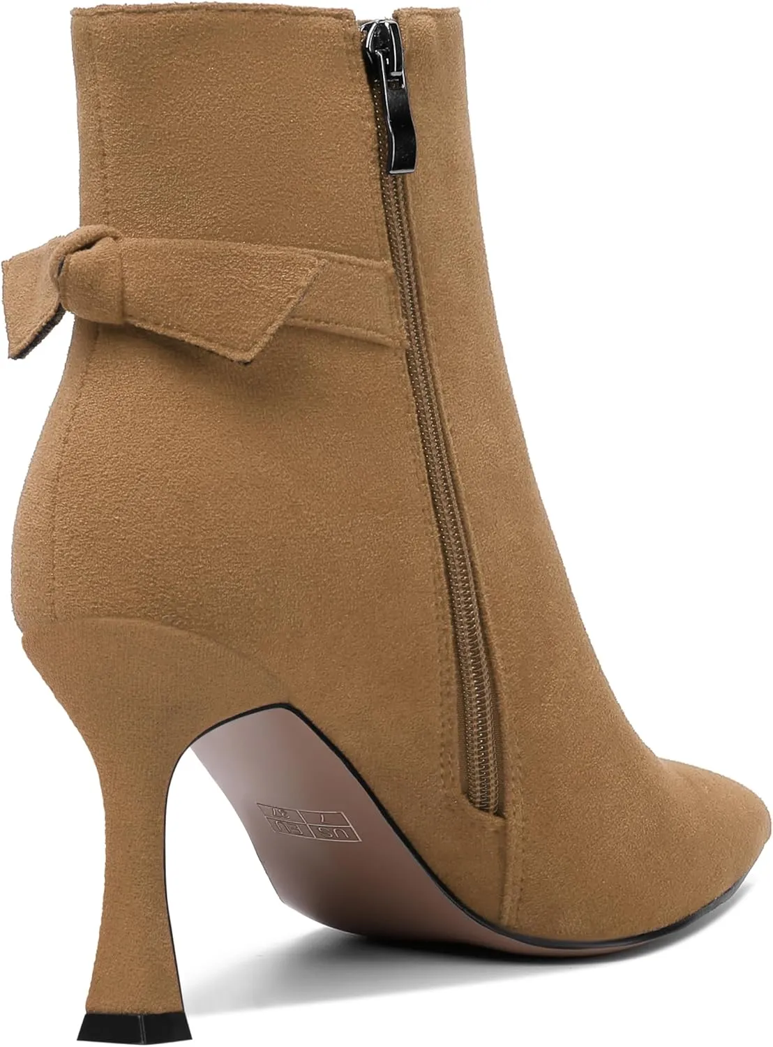 AMBELIGHT Womens Dating Solid Suede Dress Pointed Toe Zip Spool High Heel Ankle High Boots 3.3 Inch