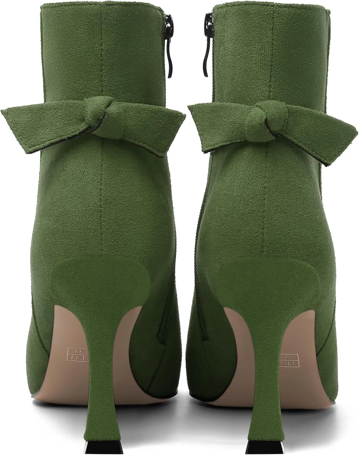 AMBELIGHT Womens Dating Solid Suede Dress Pointed Toe Zip Spool High Heel Ankle High Boots 3.3 Inch