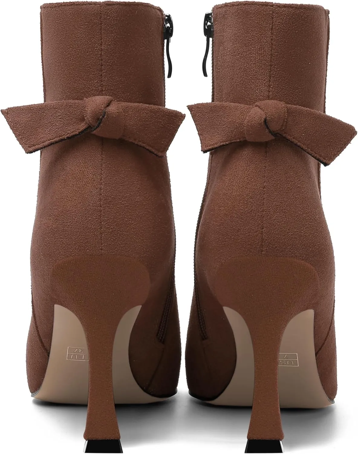 AMBELIGHT Womens Dating Solid Suede Dress Pointed Toe Zip Spool High Heel Ankle High Boots 3.3 Inch