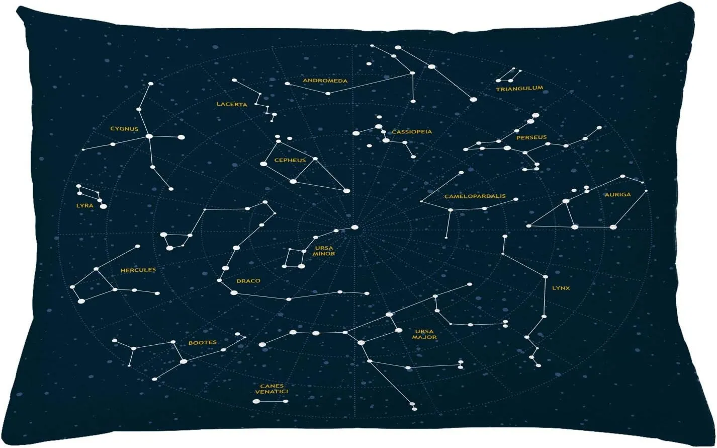 Ambesonne Constellation Throw Pillow Cushion Cover, Sky Map Andromeda Lacerta Cygnus Lyra Hercules Draco Bootes Lynx, Decorative Rectangle Accent Pillow Case, 26" X 16", Blue Yellow
