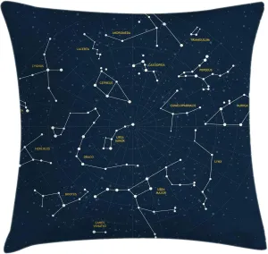 Ambesonne Constellation Throw Pillow Cushion Cover, Sky Map Andromeda Lacerta Cygnus Lyra Hercules Draco Bootes Lynx, Decorative Square Accent Pillow Case, 26" X 26", Blue Yellow