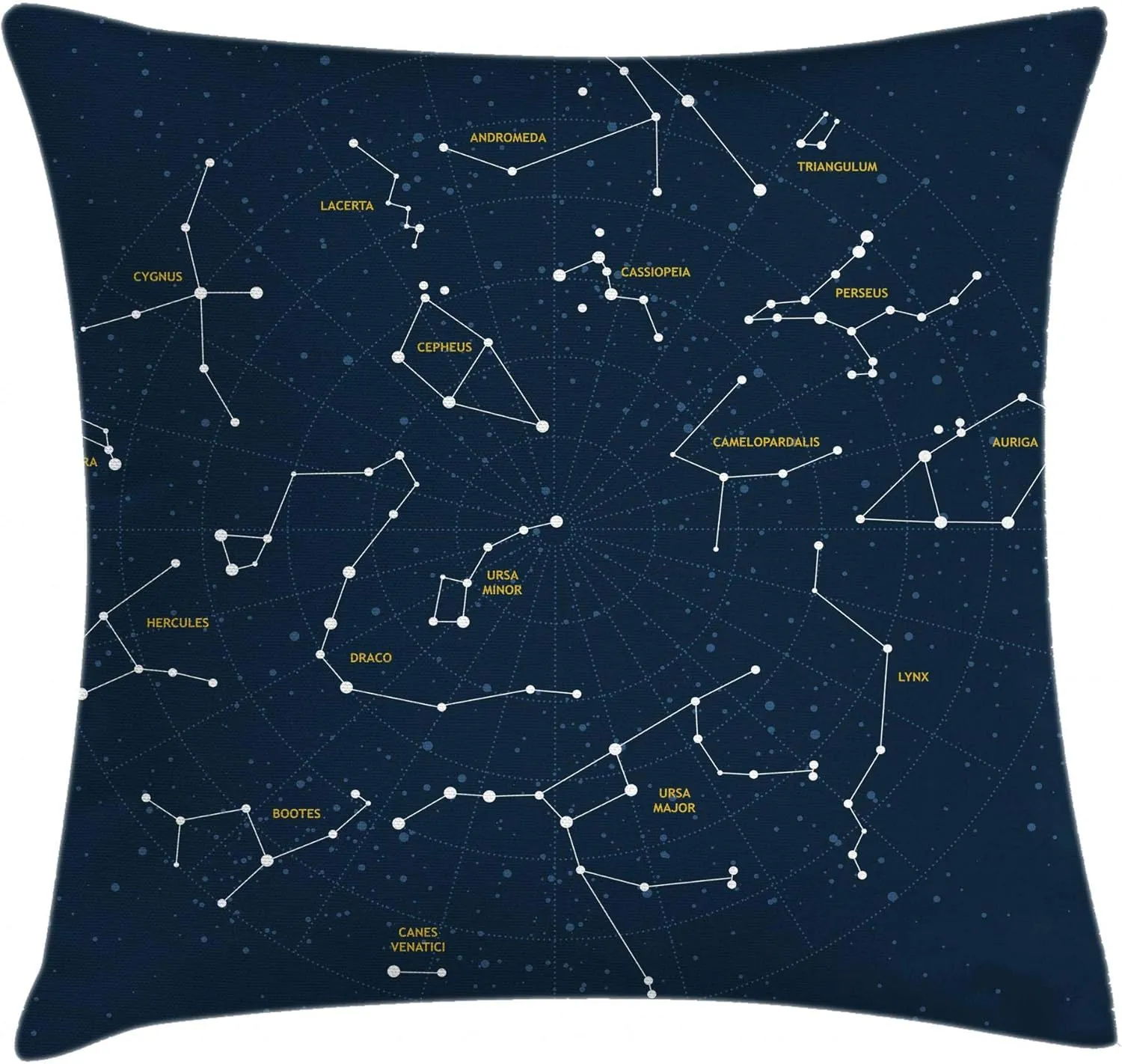Ambesonne Constellation Throw Pillow Cushion Cover, Sky Map Andromeda Lacerta Cygnus Lyra Hercules Draco Bootes Lynx, Decorative Square Accent Pillow Case, 26" X 26", Blue Yellow