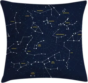 Ambesonne Constellation Throw Pillow Cushion Cover, Sky Map Andromeda Lacerta Cygnus Lyra Hercules Draco Bootes Lynx, Decorative Square Accent Pillow Case, 40" X 40", Blue Yellow