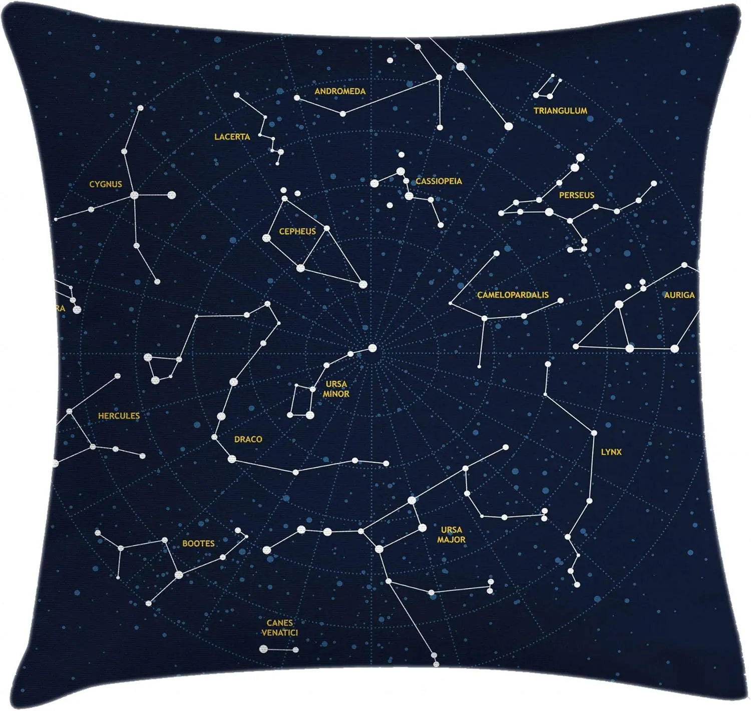 Ambesonne Constellation Throw Pillow Cushion Cover, Sky Map Andromeda Lacerta Cygnus Lyra Hercules Draco Bootes Lynx, Decorative Square Accent Pillow Case, 40" X 40", Blue Yellow