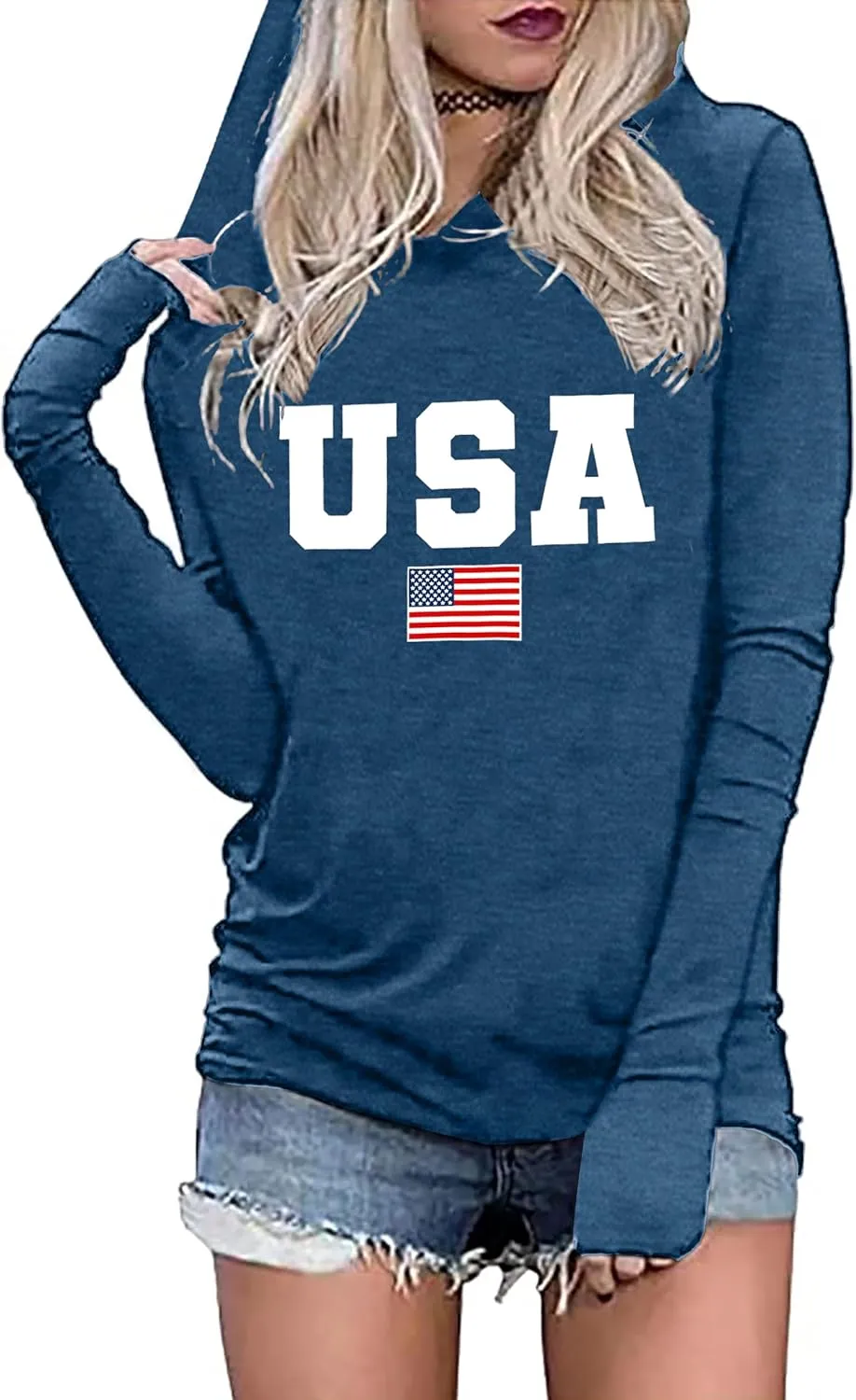 American Flag Hoodie for Women: 4th of July Shirts Patriotic Long Sleeve Memoria Day Hoodie Pullover Tops