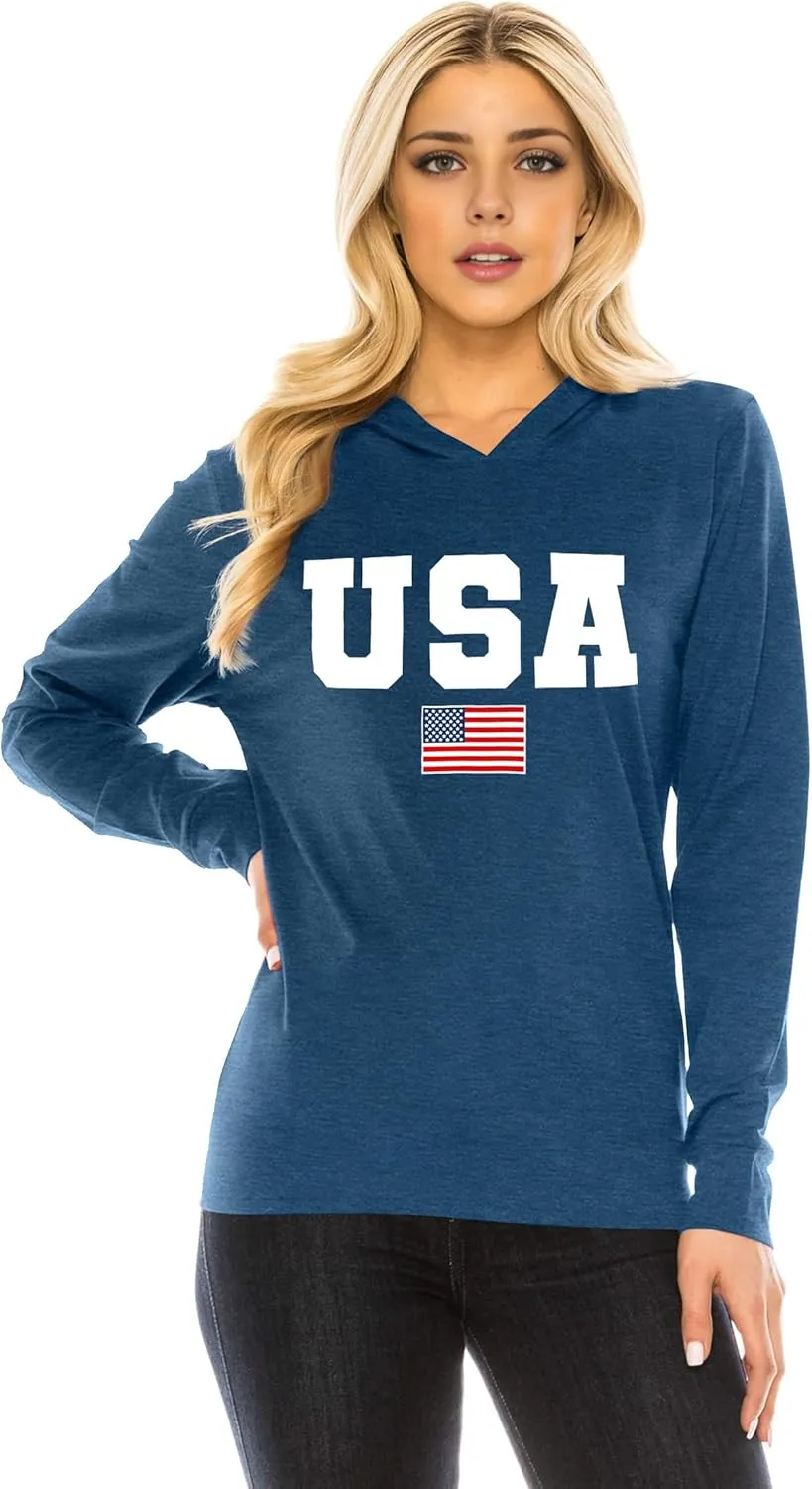 American Flag Hoodie for Women: 4th of July Shirts Patriotic Long Sleeve Memoria Day Hoodie Pullover Tops