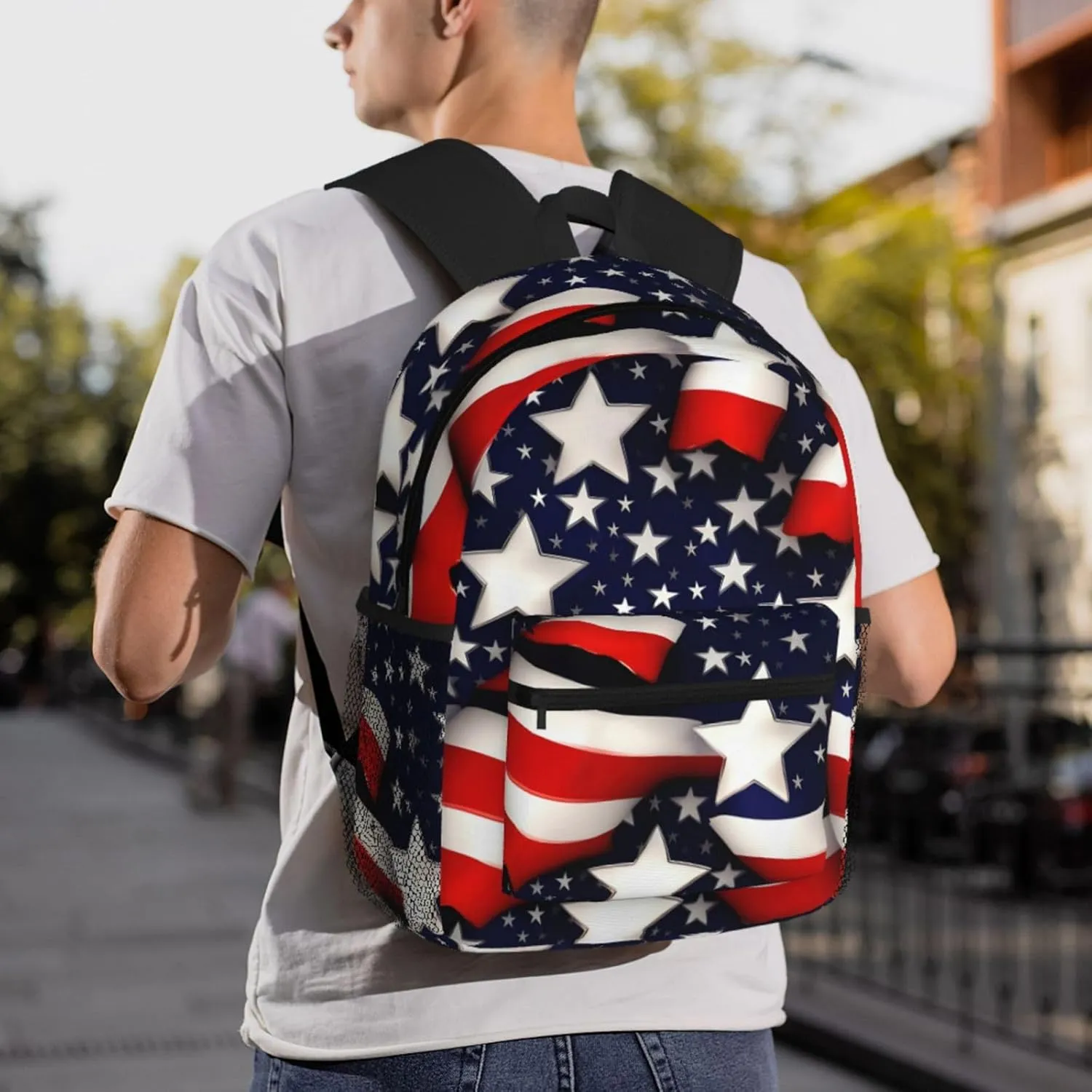 American Flag Stars Stripes Print Backpack For Men And Women Lightweight Backpack Casual Daypack For Workplace Travel