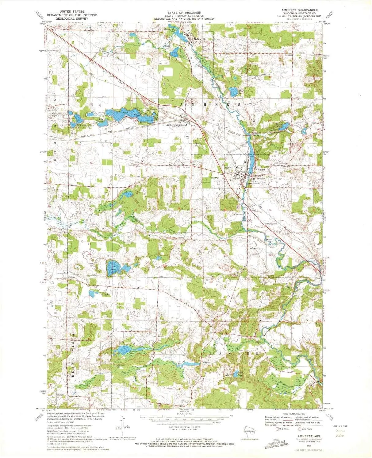 Amherst WI topo map, 1:24000 Scale, 7.5 X 7.5 Minute, Historical, 1969, Updated 1972, 27.28 x 22.51 in