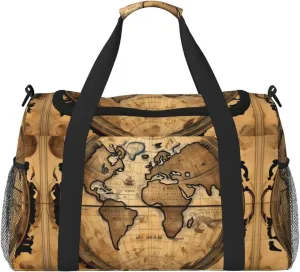 Ancient Map World Globe print Weekender Overnight Carry On Bag Gym Luggage Bag Duffel Bag for Travel Women